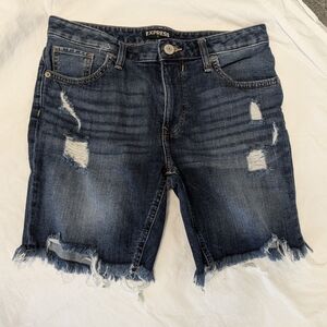 Express Distressed Denim Shorts - Blue